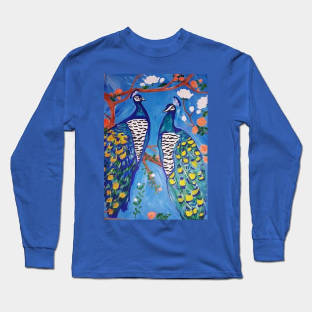 Two Peacocks Long Sleeve T-Shirt by Oregon333